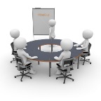 Geschäftsmeeting+Filpchartpräse